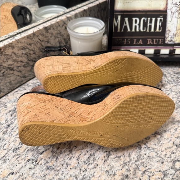 Stuart Weitzman Riviera Patent Leather Cork Wedge Slingback Sandals 8.5 - Picture 6 of 7